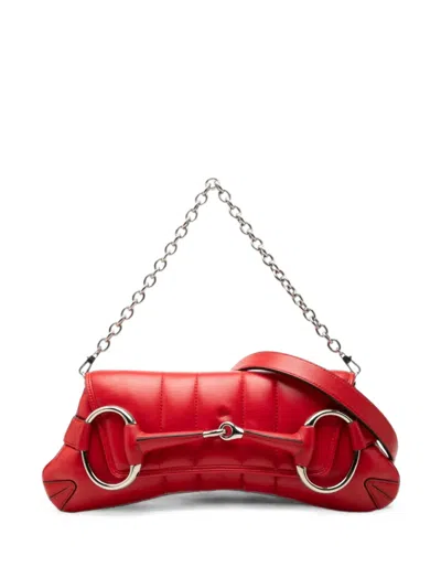 Pre-owned Gucci 2016-2026 Medium Matelasse Vertical Lambskin Horsebit Chain Satchel In Red
