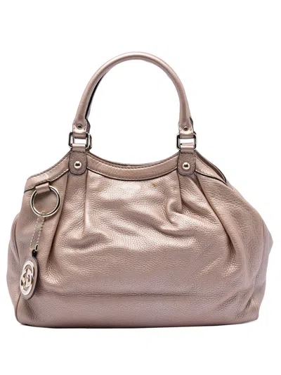 Pre-owned Gucci 2016-2026 Medium Metallic Calfskin Sukey Tote Bag In Pink