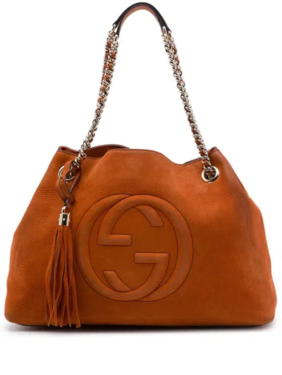 Pre-owned Gucci 2016-2026 Medium Nubuck Leather Soho Chain Tote Bag In Orange