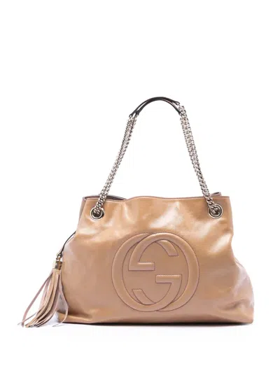 Pre-owned Gucci 2016-2026 Medium Patent Soho Chain Tote Bag In Brown