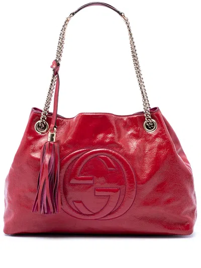 Pre-owned Gucci 2016-2026 Medium Patent Soho Chain Tote Bag In Red