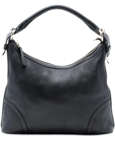 Pre-owned Gucci 2016-2026 Medium Pebbled Calfskin Ssima Trim Signoria Shoulder Bag In Black