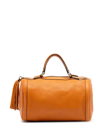 Pre-owned Gucci 2016-2026 Medium Pebbled Calfskin Soho Boston Bag In Orange
