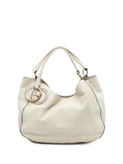Pre-owned Gucci 2016-2026 Medium Pebbled Calfskin Twill Tote Bag In White