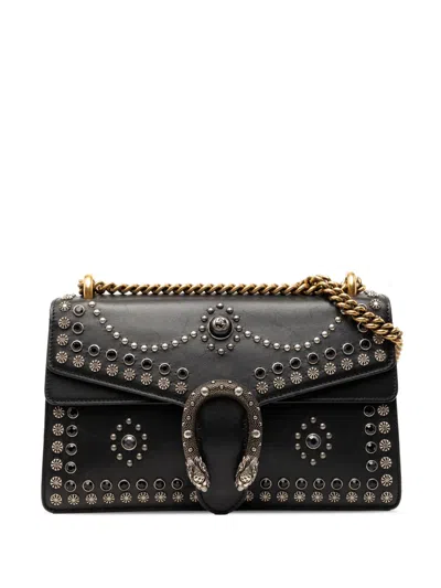 Pre-owned Gucci 2016-2026 Medium Studded Calfskin Dionysus Shoulder Bag In Black
