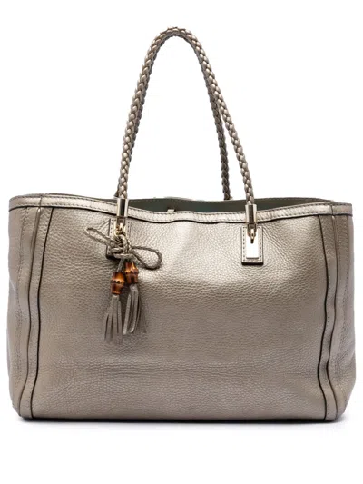 Pre-owned Gucci 2016-2026 Metallic Grained Leather Bella Tote Bag In Gold