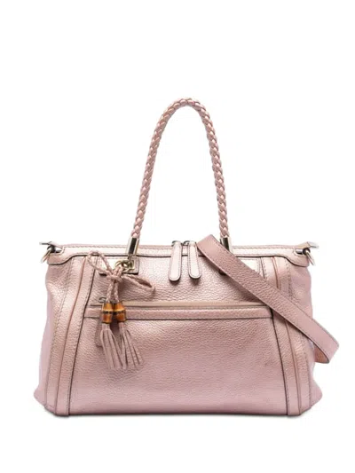 Pre-owned Gucci 2016-2026 Metallic Pebbled Calfskin Bella Satchel In Pink