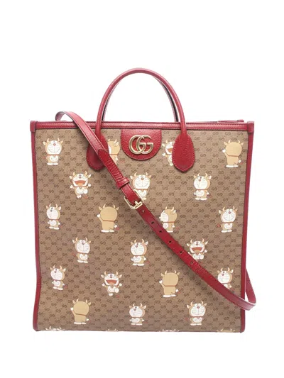 Pre-owned Gucci 2016-2026 Micro Gg Supreme Doraemon Satchel In Brown
