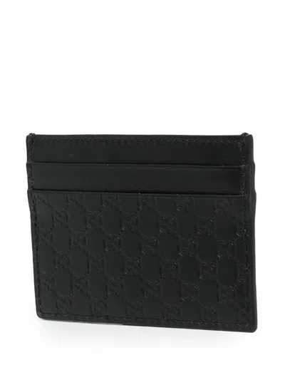 Pre-owned Gucci 2016-2026 Microssima Card Holder In Black