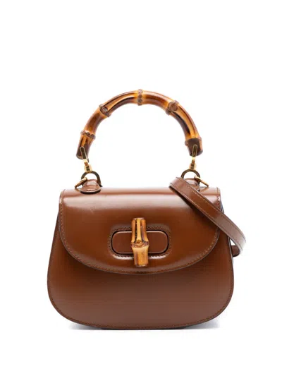 Pre-owned Gucci 2016-2026 Mini Calfskin 1947 Bamboo Top Handle Bag Satchel In Brown