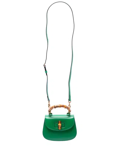 Pre-owned Gucci 2016-2026 Mini Calfskin 1947 Bamboo Top Handle Bag Satchel In Green