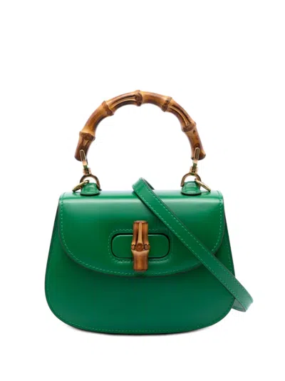 Pre-owned Gucci 2016-2026 Mini Calfskin 1947 Bamboo Top Handle Bag Satchel In Green