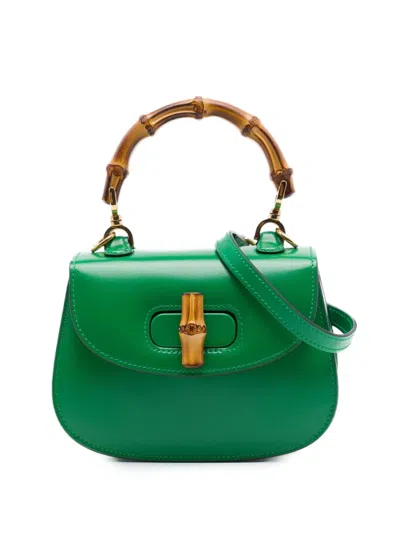 Pre-owned Gucci 2016-2026 Mini Calfskin 1947 Bamboo Top Handle Bag Satchel In Green