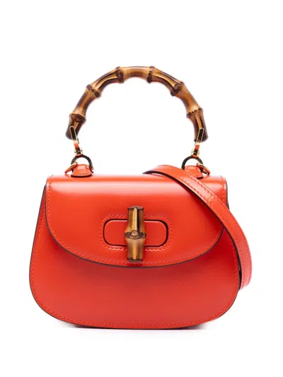 Pre-owned Gucci 2016-2026 Mini Calfskin 1947 Bamboo Top Handle Bag Satchel In Orange