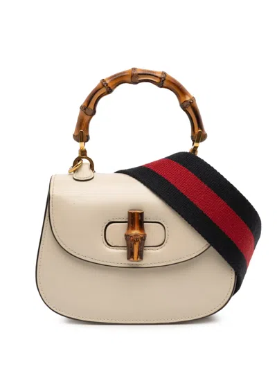 Pre-owned Gucci 2016-2026 Mini Calfskin 1947 Bamboo Top Handle Bag Satchel In White