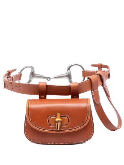 Pre-owned Gucci 2016-2026 Mini Calfskin Bamboo 1947 Belt Bag In Brown