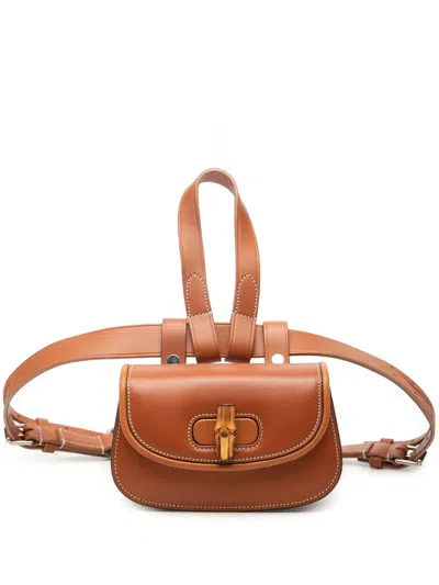 Pre-owned Gucci 2016-2026 Mini Calfskin Bamboo 1947 Belt Bag In Brown