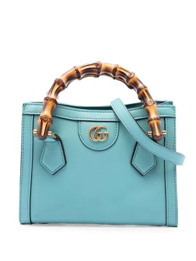 Pre-owned Gucci 2016-2026 Mini Calfskin Bamboo Diana Satchel In Blue