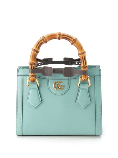 Pre-owned Gucci 2016-2026 Mini Calfskin Bamboo Diana Satchel In Blue