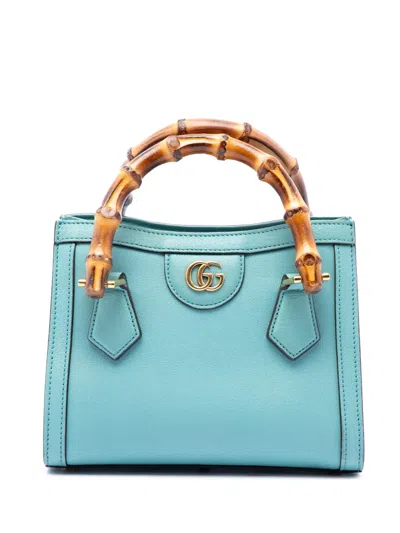 Pre-owned Gucci 2016-2026 Mini Calfskin Bamboo Diana Satchel In Blue