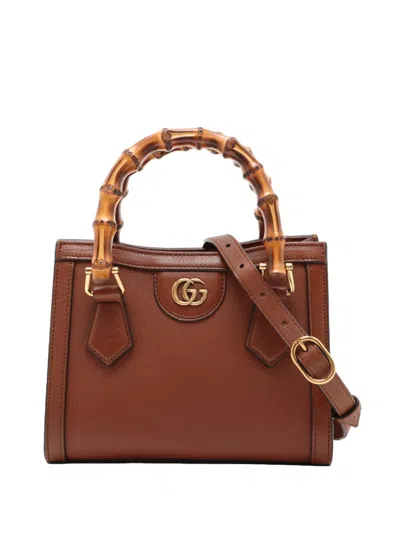 Pre-owned Gucci 2016-2026 Mini Calfskin Bamboo Diana Satchel In Brown