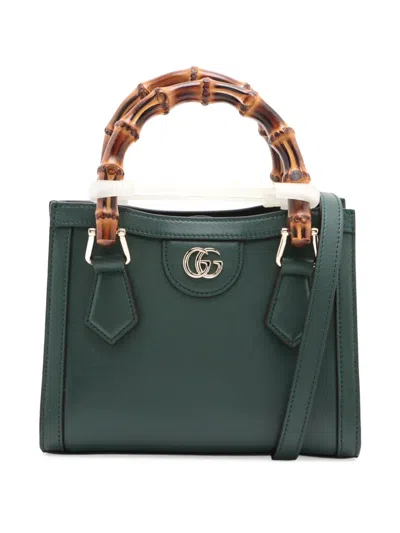Pre-owned Gucci 2016-2026 Mini Calfskin Bamboo Diana Satchel In Green