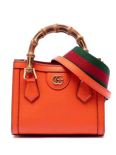Pre-owned Gucci 2016-2026 Mini Calfskin Bamboo Diana Satchel In Orange