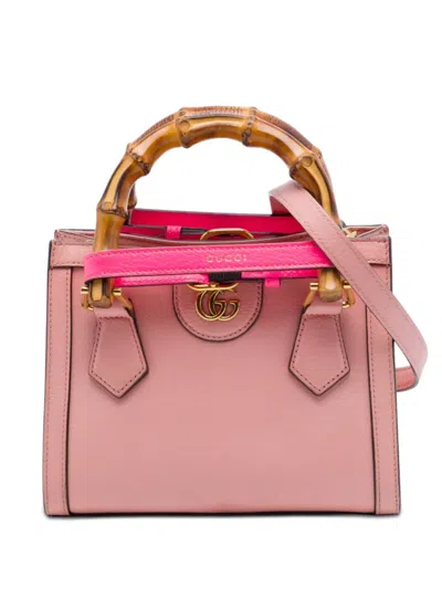 Pre-owned Gucci 2016-2026 Mini Calfskin Bamboo Diana Satchel In Pink