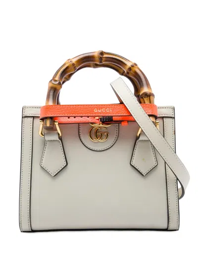 Pre-owned Gucci 2016-2026 Mini Calfskin Bamboo Diana Satchel In White