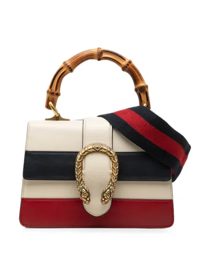 Pre-owned Gucci 2016-2026 Mini Calfskin Bamboo Dionysus Web Satchel In White