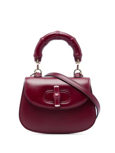 Pre-owned Gucci 2016-2026 Mini Calfskin Bamboo Night Satchel In Red