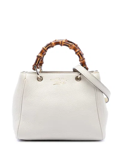 Pre-owned Gucci 2016-2026 Mini Calfskin Bamboo Shopper Satchel In White