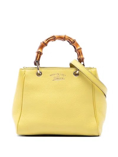 Pre-owned Gucci 2016-2026 Mini Calfskin Bamboo Shopper Satchel In Yellow