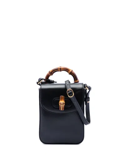 Pre-owned Gucci 2016-2026 Mini Calfskin Bamboo Top Handle Bag Satchel In Black