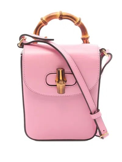 Pre-owned Gucci 2016-2026 Mini Calfskin Bamboo Top Handle Bag Satchel In Pink