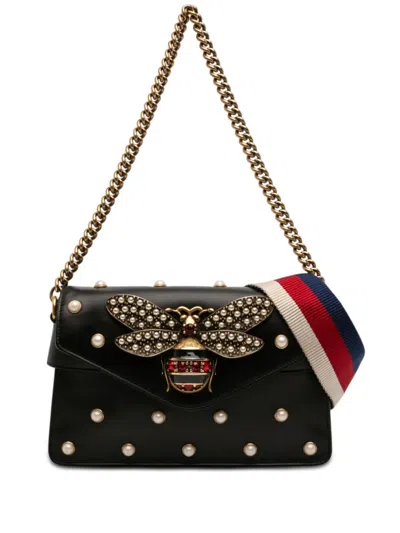 Pre-owned Gucci 2016-2026 Mini Calfskin Queen Margaret Broadway Satchel In Black