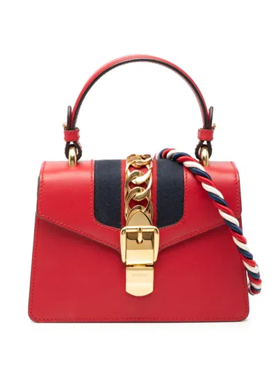 Pre-owned Gucci 2016-2026 Mini Calfskin Sylvie Satchel In Red