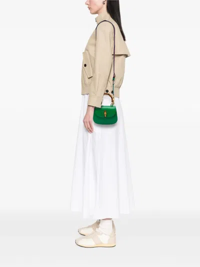 Pre-owned Gucci 2016-2026 Mini Calfskin Web 1947 Bamboo Top Handle Bag Satchel In Green