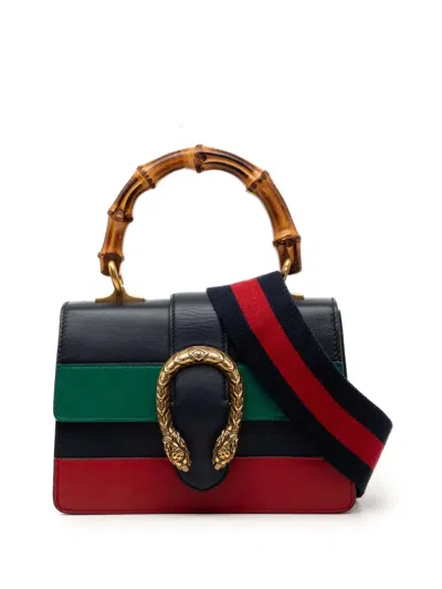 Pre-owned Gucci 2016-2026 Mini Calfskin Web Bamboo Dionysus Satchel In Blue