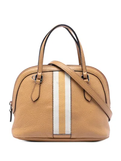 Pre-owned Gucci 2016-2026 Mini Calfskin Web Dome Satchel In Brown