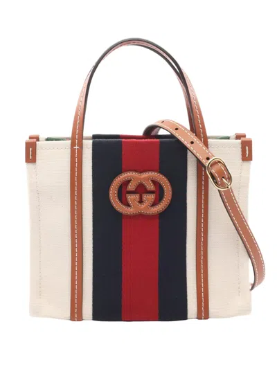 Pre-owned Gucci 2016-2026 Mini Canvas Interlocking G Satchel In White