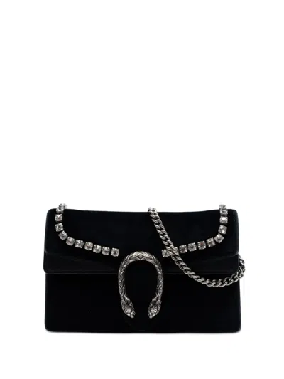 Pre-owned Gucci 2016-2026 Mini Crystal Embellished Velvet Dionysus Crossbody Bag In Black