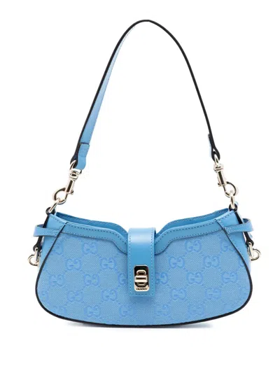 Pre-owned Gucci 2016-2026 Mini Gg Canvas Moon Side Shoulder Bag In Blue