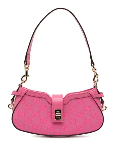 Pre-owned Gucci 2016-2026 Mini Gg Canvas Moon Side Shoulder Bag In Pink