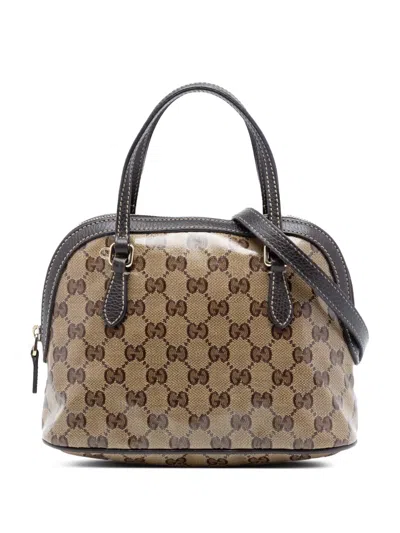 Pre-owned Gucci 2016-2026 Mini Gg Crystal Dome Satchel In Brown