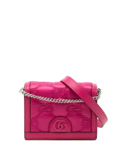 Pre-owned Gucci 2016-2026 Mini Gg Embossed Leather Satchel In Pink