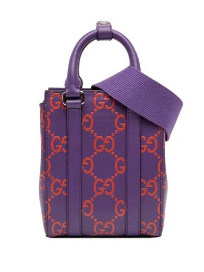 Pre-owned Gucci 2016-2026 Mini Gg Embossed Perforated Leather Tote Satchel In Purple
