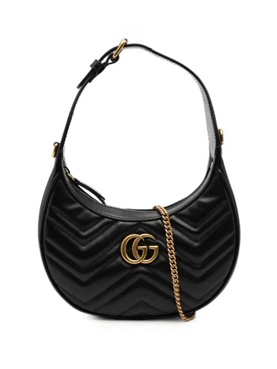 Pre-owned Gucci 2016-2026 Mini Gg Marmont Half Moon Bag Satchel In Black
