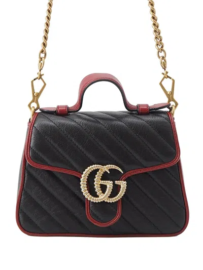 Pre-owned Gucci 2016-2026 Mini Gg Marmont Matelasse Calfskin Torchon Top Handle Bag Satchel In Black