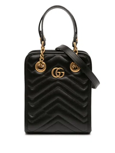 Pre-owned Gucci 2016-2026 Mini Gg Marmont Matelasse Leather Satchel In Black